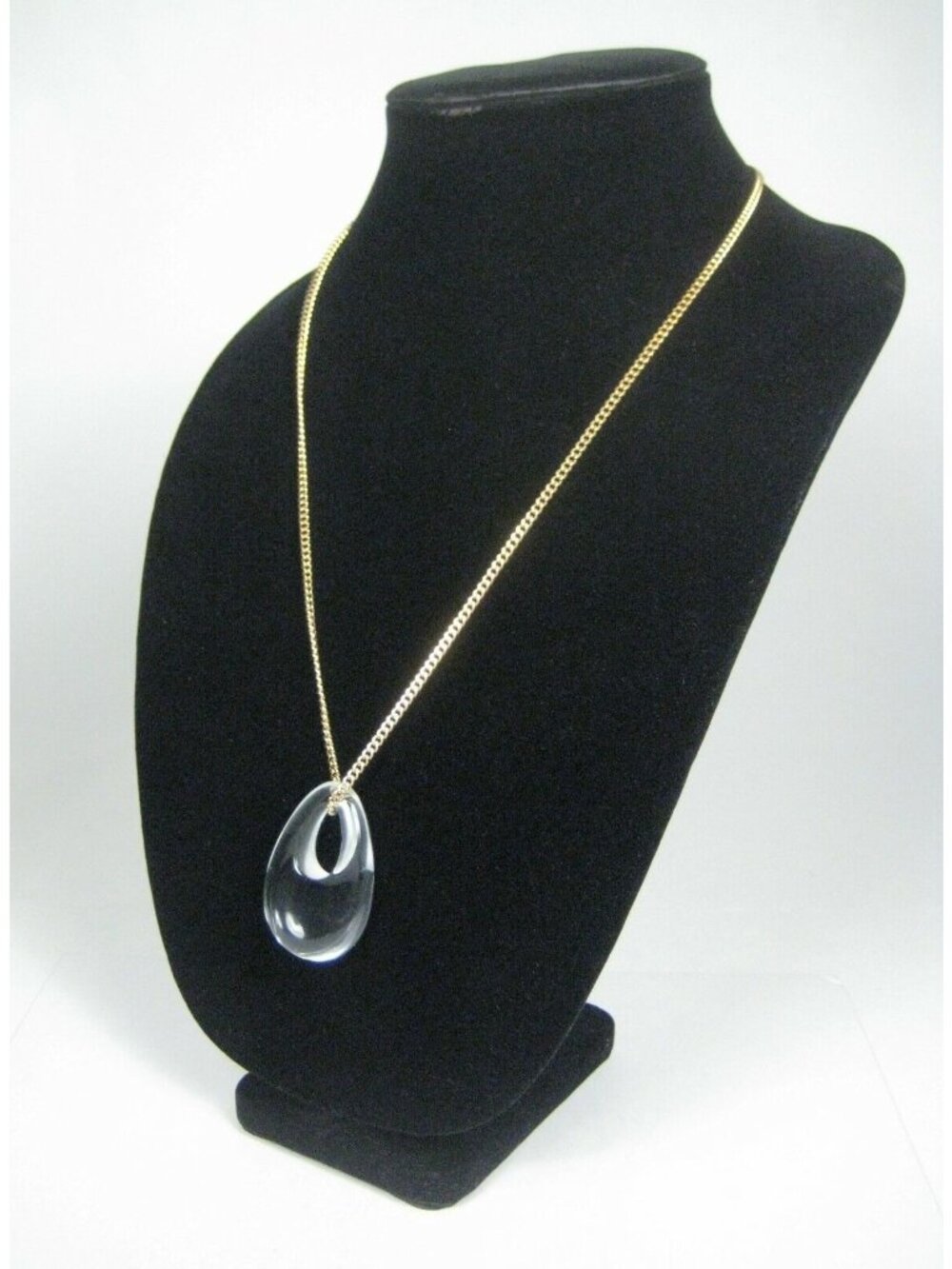 Necklace Clear Acrylic Pendant Goldtone Chain Modern Statement 22 Inch